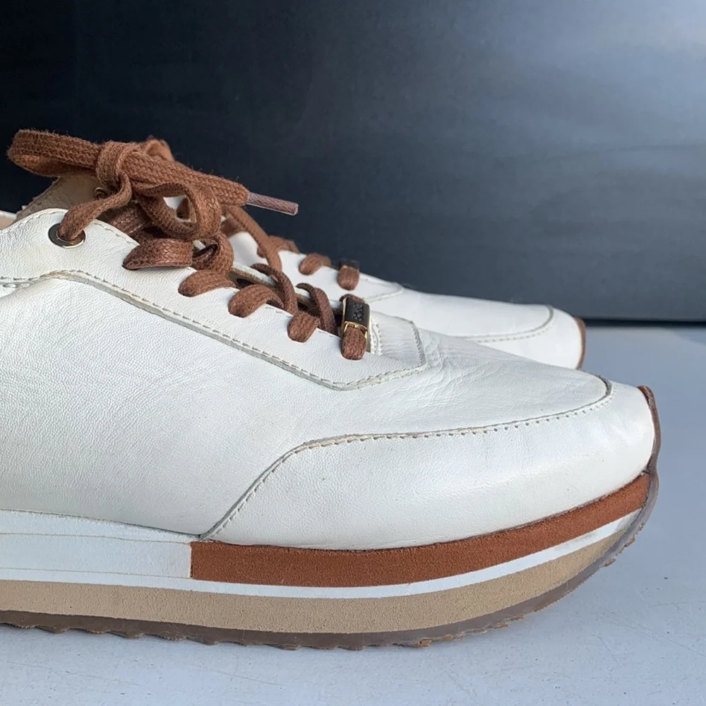 BOSI Leather Sneakers Women’s 38 White Lace Up Casual Shoes EUC Minimalist Style - Picture 3 of 14